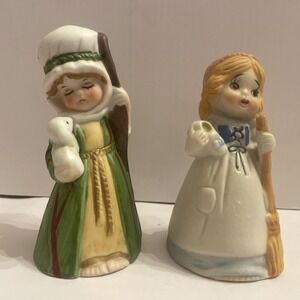 2 Vintage Jasco Bisque Merri-bells Shepherd Boy 4.5" & Cinderella 3.75"